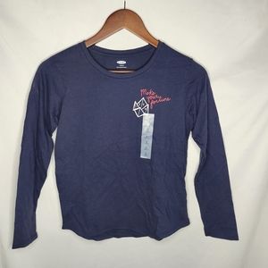 New Girls Old Navy Blue Make Fortune Graphic Crew Neck Tee Shirt Size L 10-12